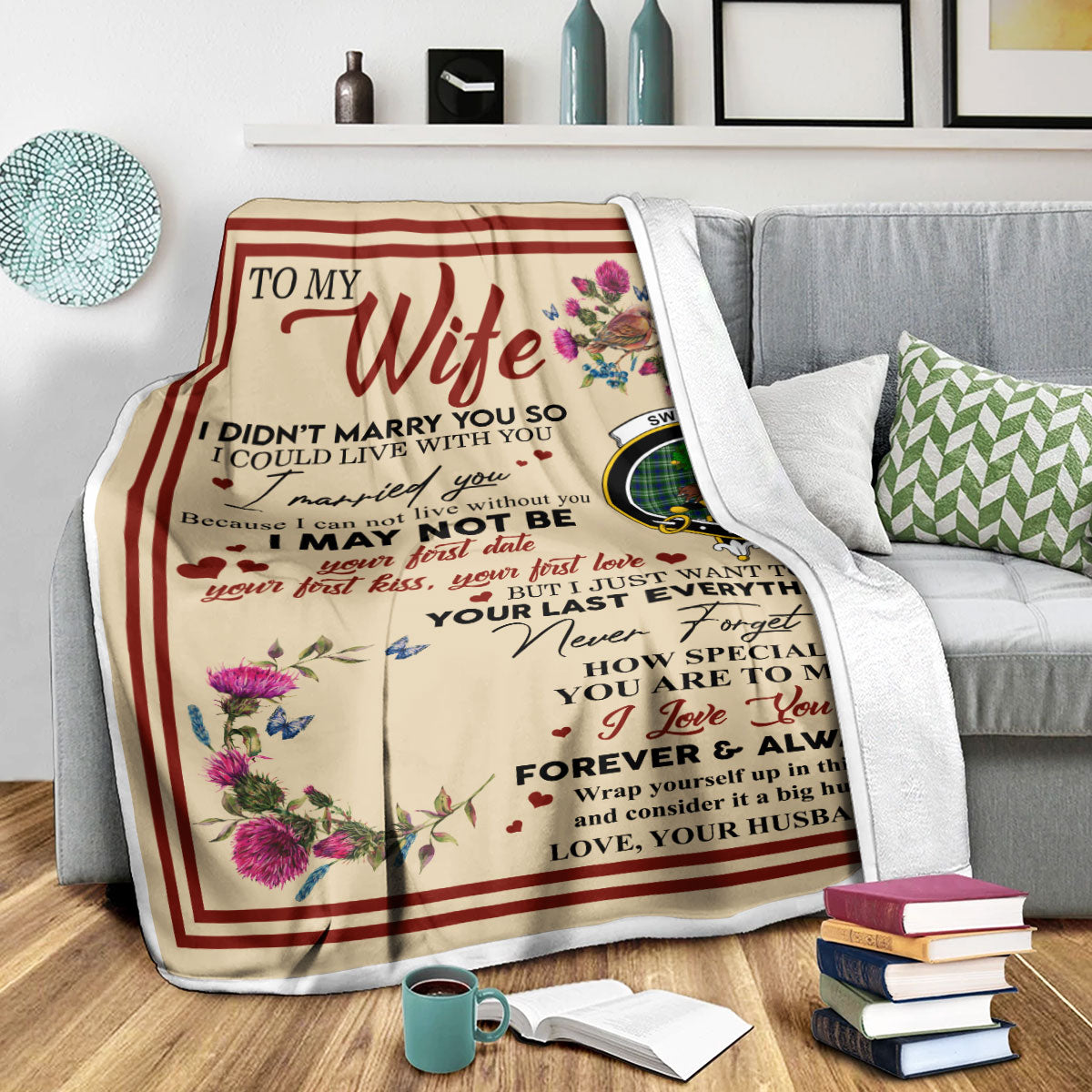 Scots Print Blanket - Swinton Tartan Crest Blanket To My Wife Style, Gift From Scottish Husband