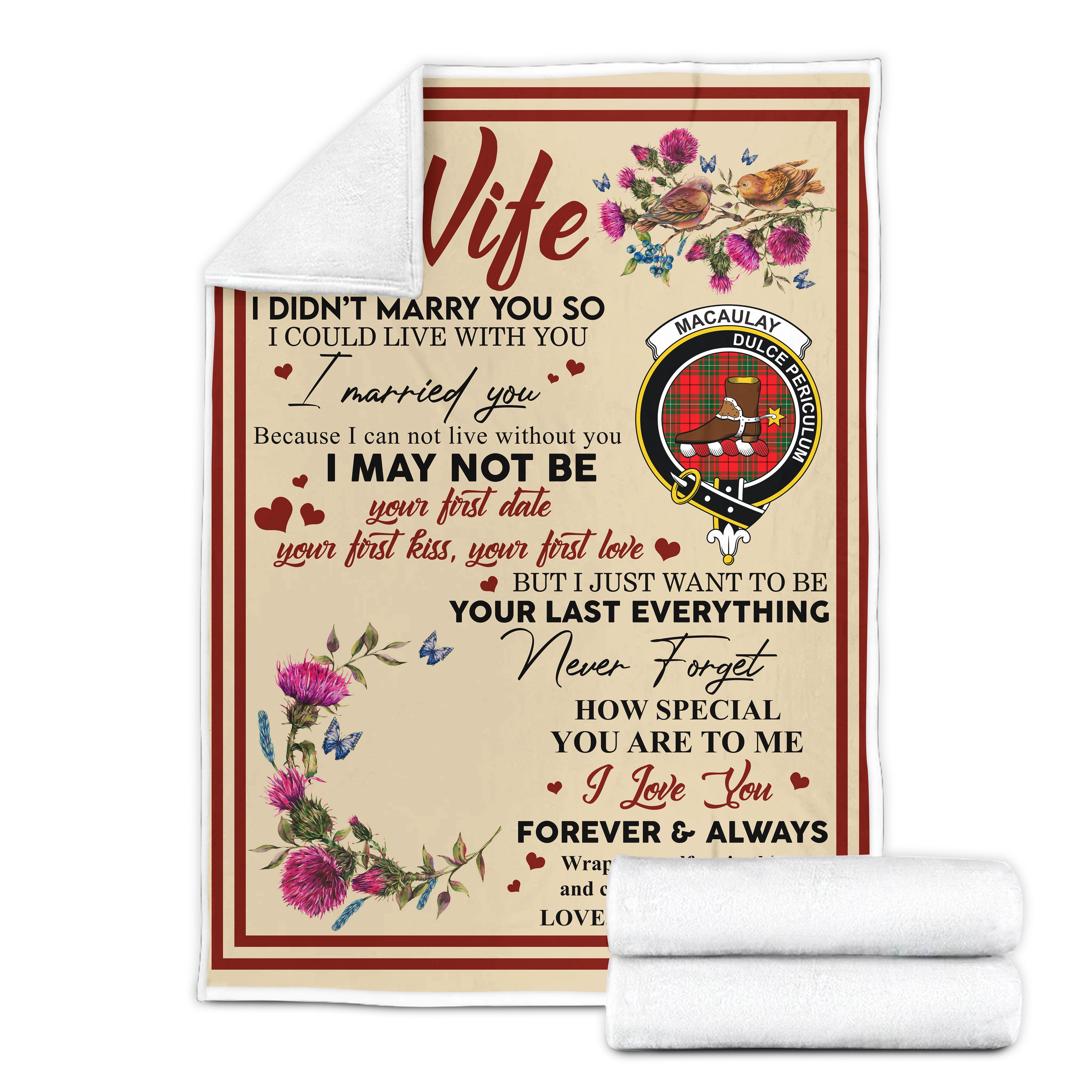 Scots Print Blanket - MacAulay Tartan Crest Blanket To My Wife Style, Gift From Scottish Husband