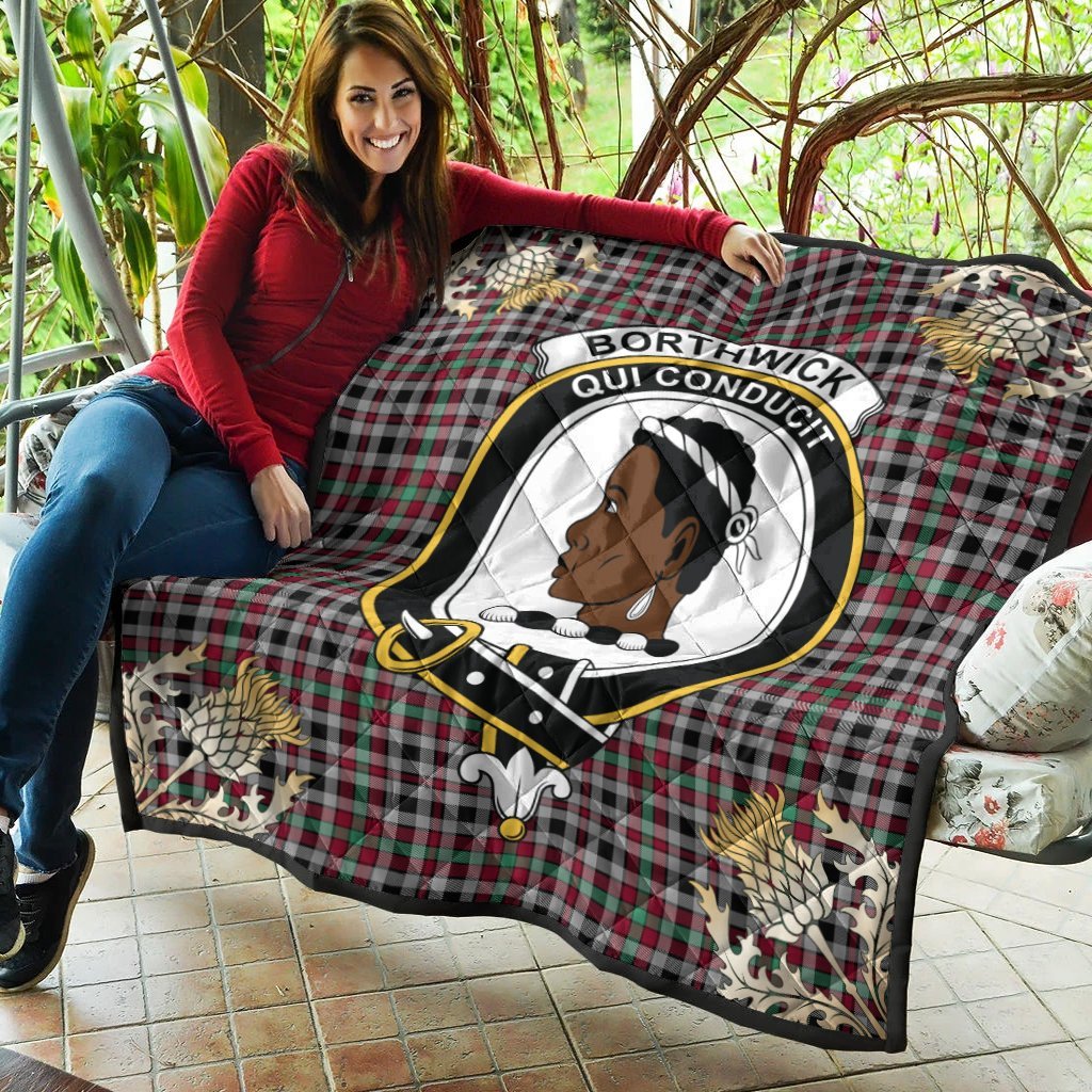 Borthwick Ancient Tartan Crest Premium Quilt - Gold Thistle Style