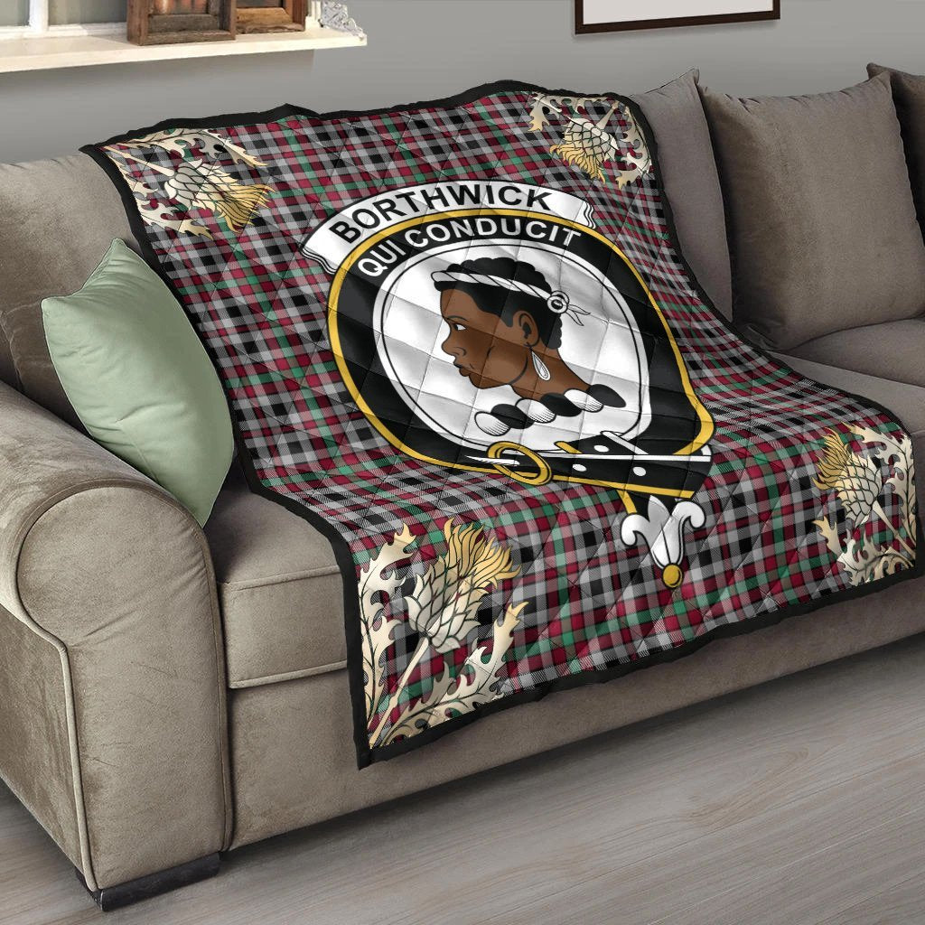 Borthwick Ancient Tartan Crest Premium Quilt - Gold Thistle Style
