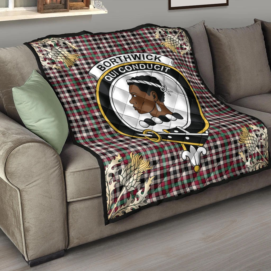 Borthwick Dress Ancient Tartan Crest Premium Quilt - Gold Thistle Style