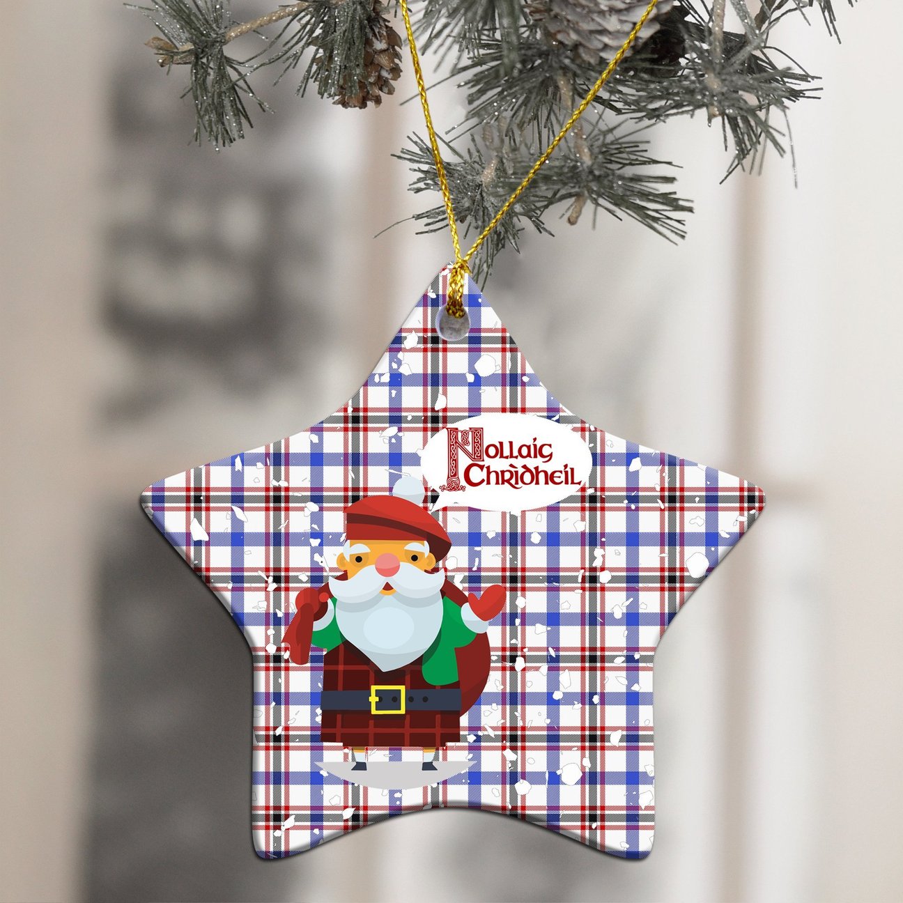 Boswell Modern Tartan Christmas Ceramic Ornament - Santa Style