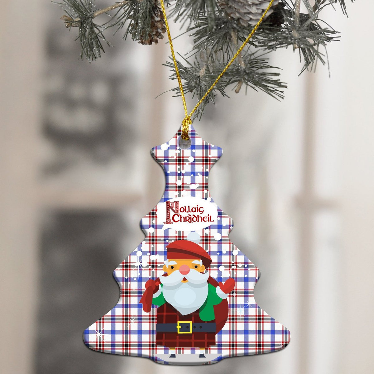 Boswell Modern Tartan Christmas Ceramic Ornament - Santa Style