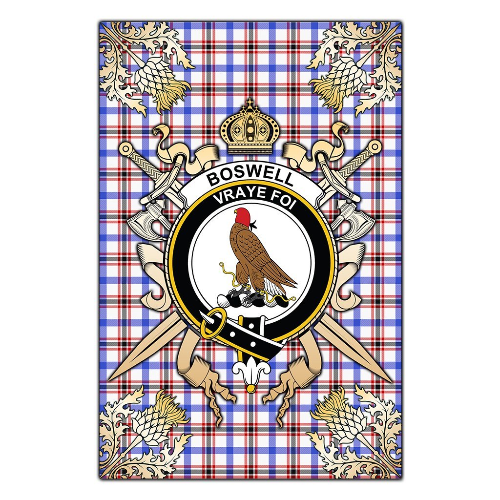 Boswell Modern Tartan Crest Black Garden Flag - Gold Thistle Style