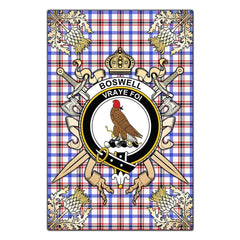 Boswell Modern Tartan Crest Black Garden Flag - Gold Thistle Style