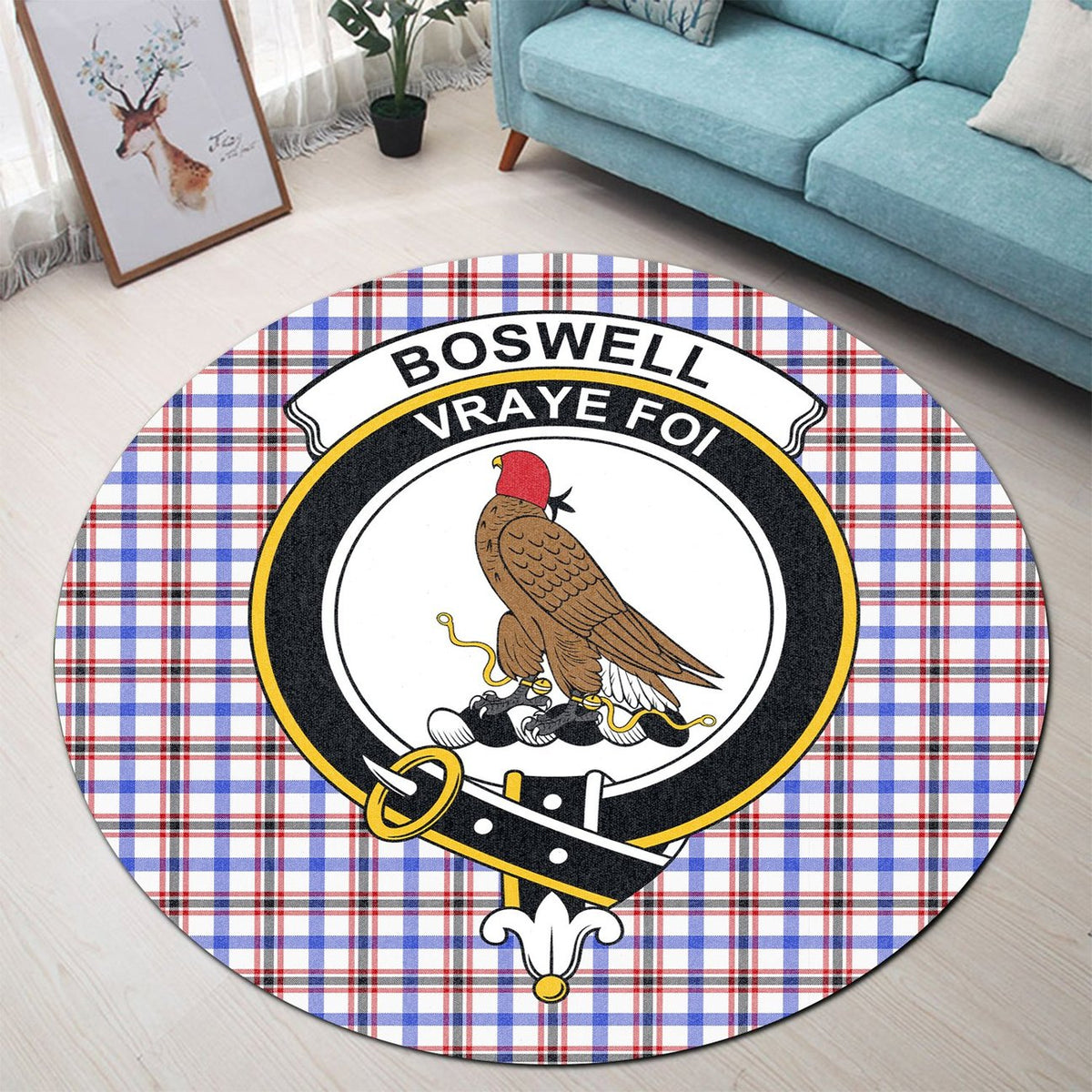 Boswell Modern Tartan Crest Round Rug