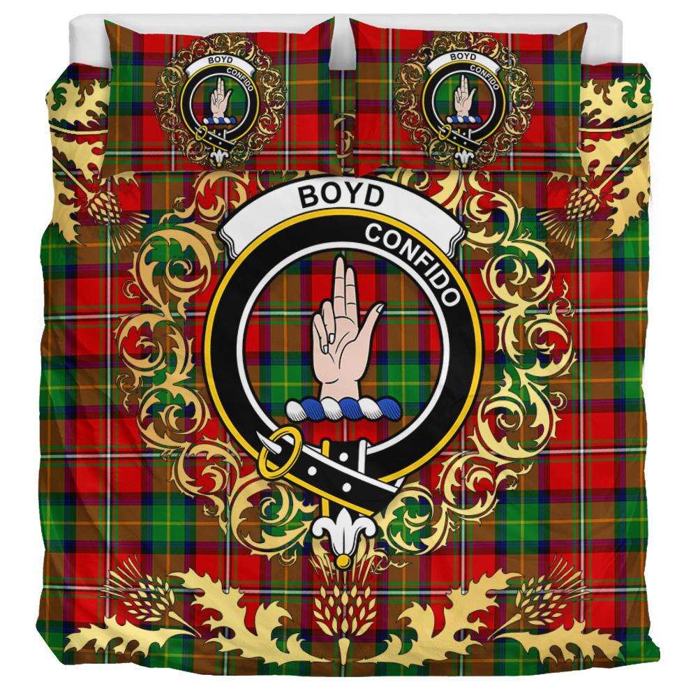 Boyd Modern Tartan Crest Bedding Set - Golden Thistle Style