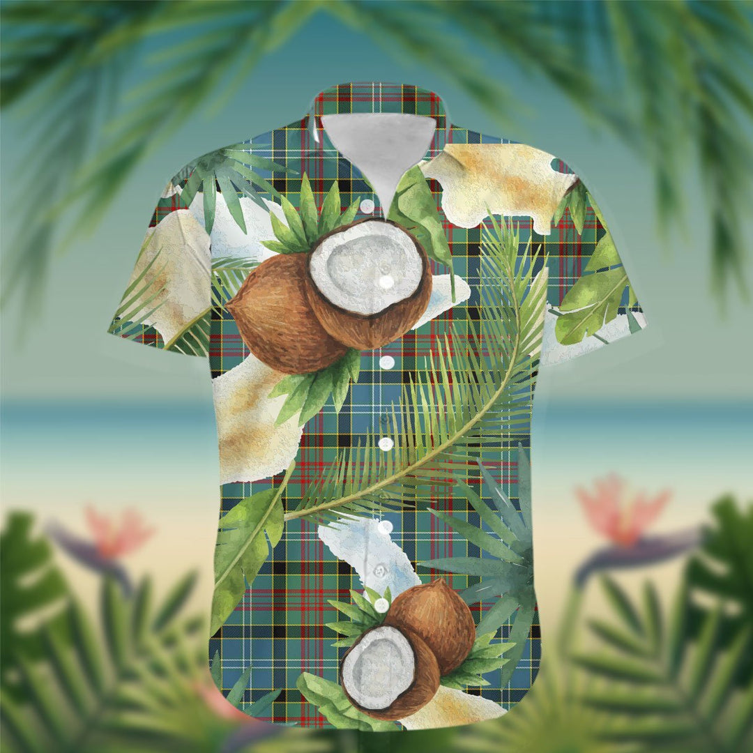 Brisbane Tartan Hawaiian Shirt Hibiscus, Coconut, Parrot, Pineapple - Tropical Garden Shirt