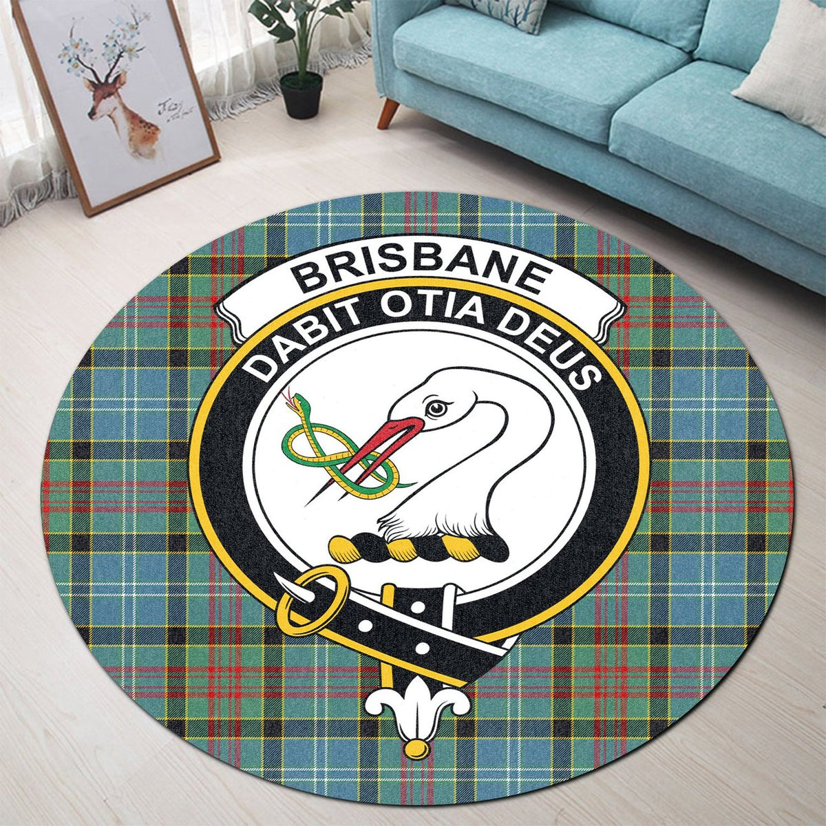 Brisbane Modern Tartan Crest Round Rug