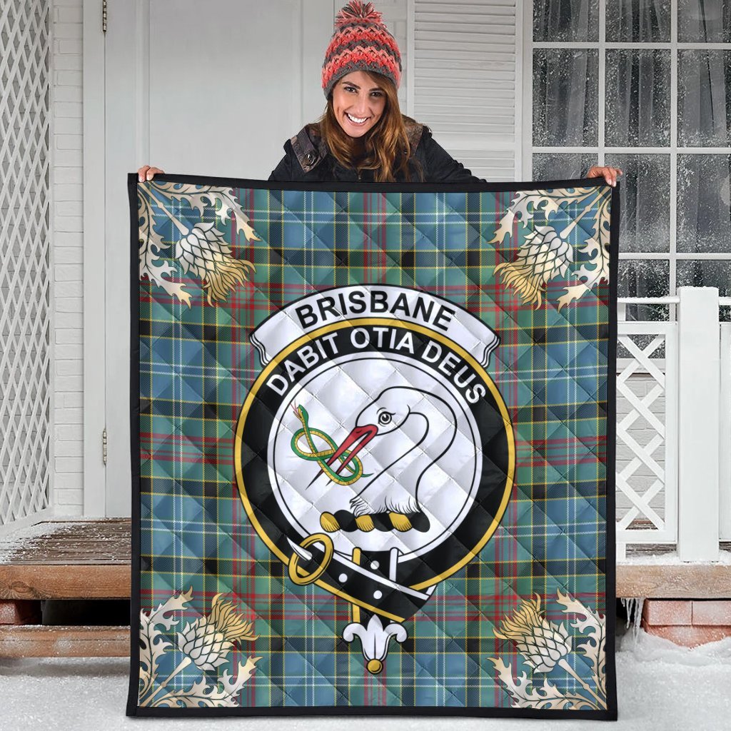 Brisbane Modern Tartan Crest Premium Quilt - Gold Thistle Style