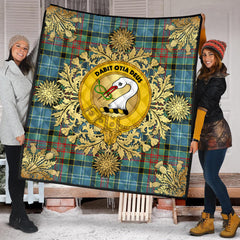 Brisbane Modern Tartan Crest Premium Quilt - Gold Thistle Style