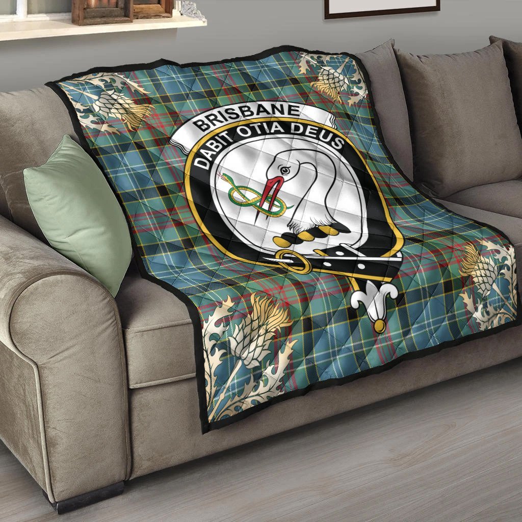 Brisbane Modern Tartan Crest Premium Quilt - Gold Thistle Style