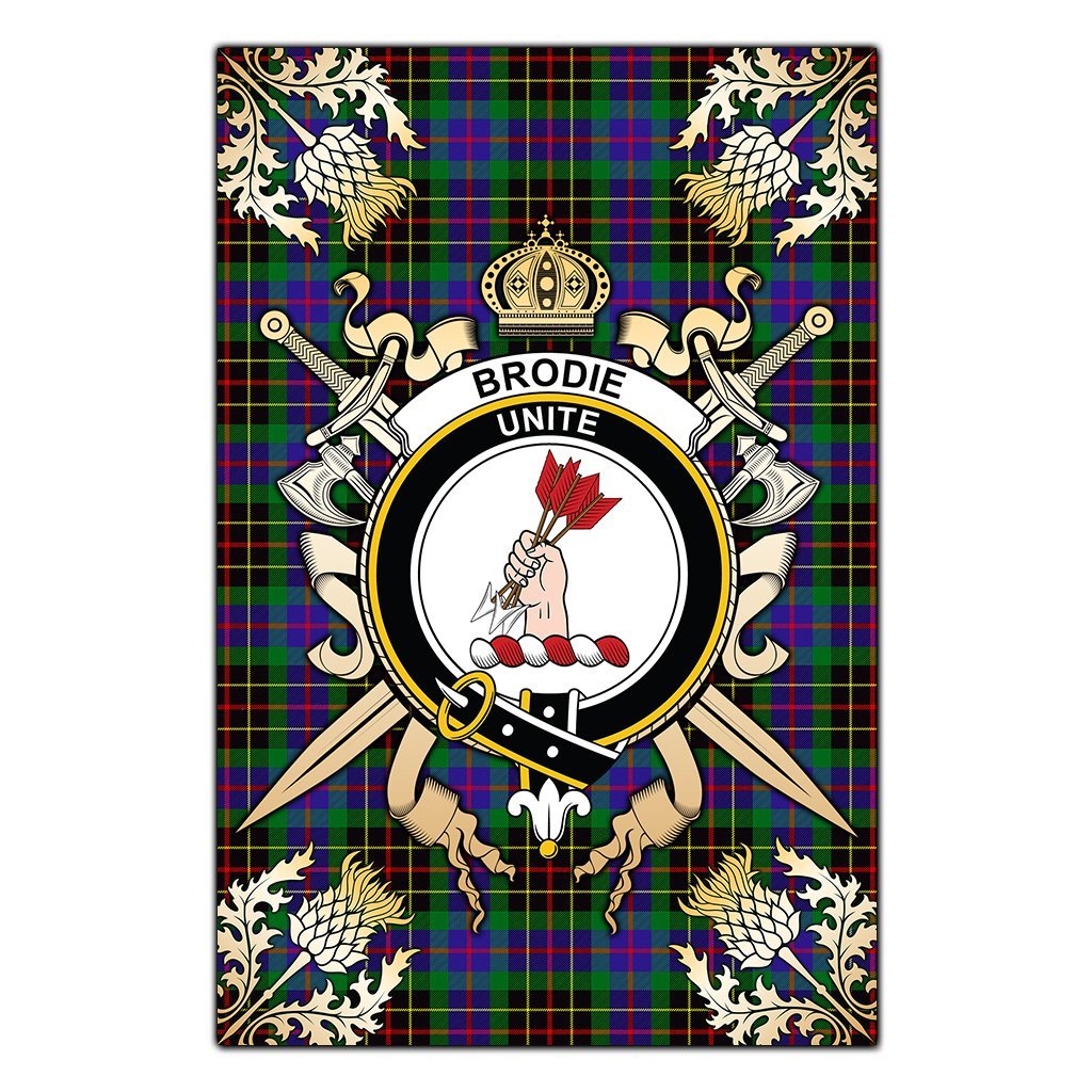 Brodie Hunting Modern Tartan Crest Black Garden Flag - Gold Thistle Style