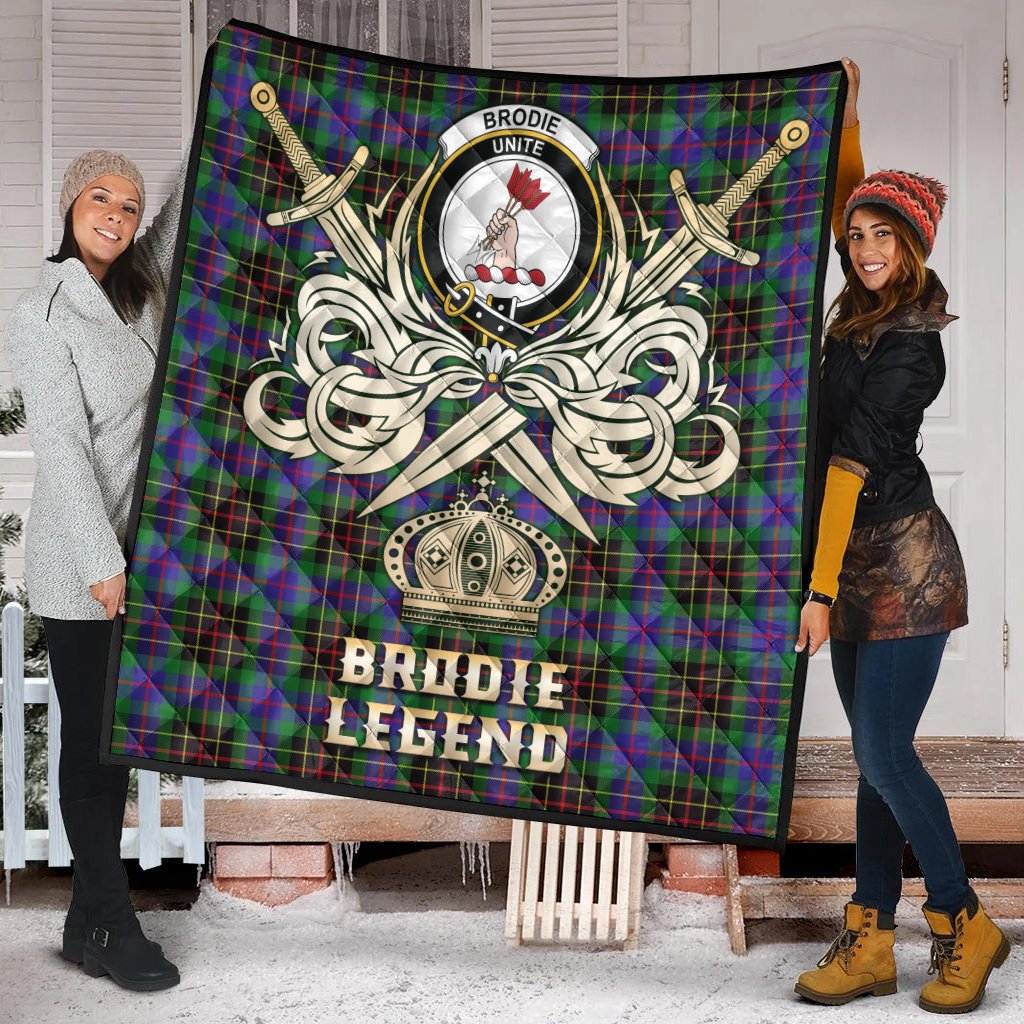 Brodie Hunting Modern Tartan Crest Legend Gold Royal Premium Quilt