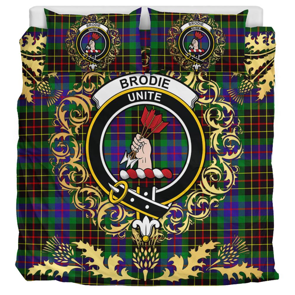 Brodie Hunting Modern Tartan Crest Bedding Set - Golden Thistle Style