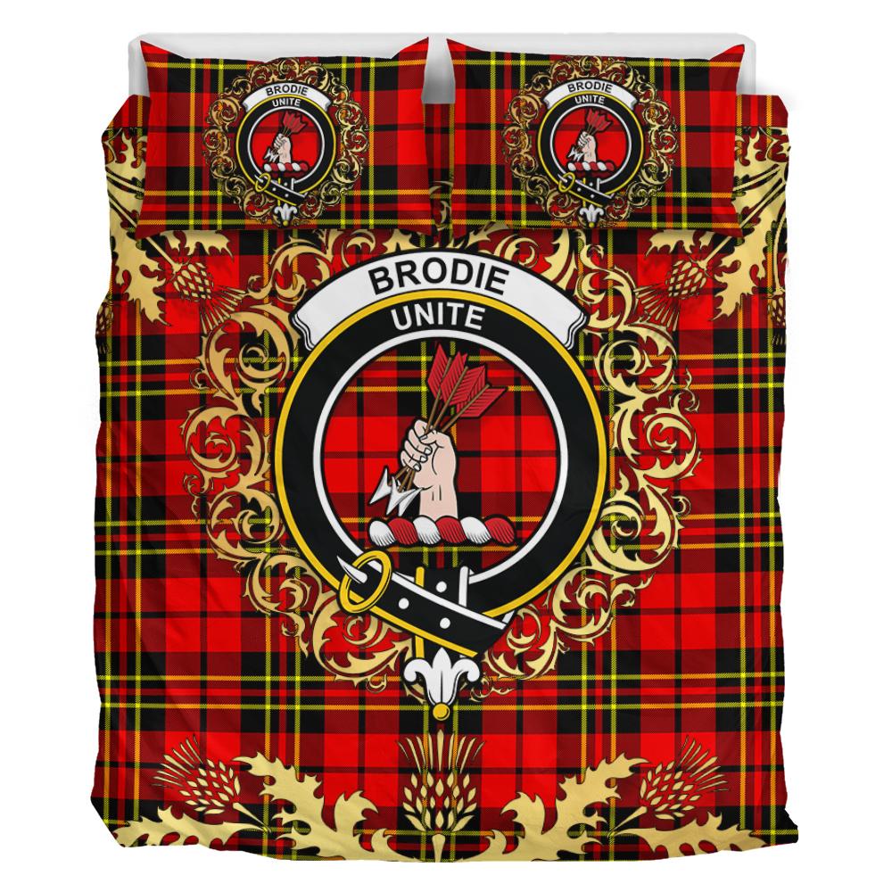 Brodie Modern Tartan Crest Bedding Set - Golden Thistle Style
