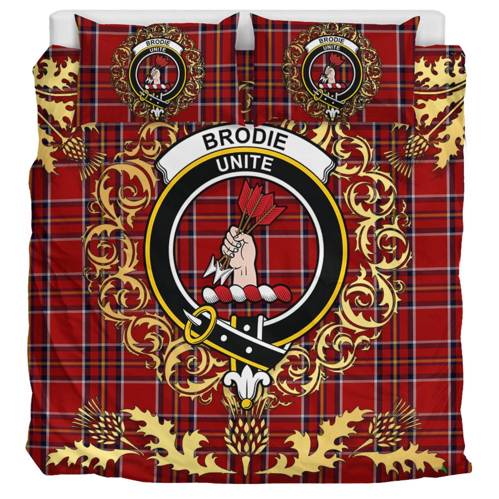 Brodie W _ A Tartan Crest Bedding Set - Golden Thistle Style