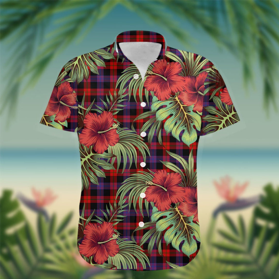 Broun Tartan Hawaiian Shirt Hibiscus, Coconut, Parrot, Pineapple - Tropical Garden Shirt