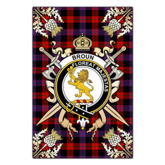 Broun Modern Tartan Crest Black Garden Flag - Gold Thistle Style