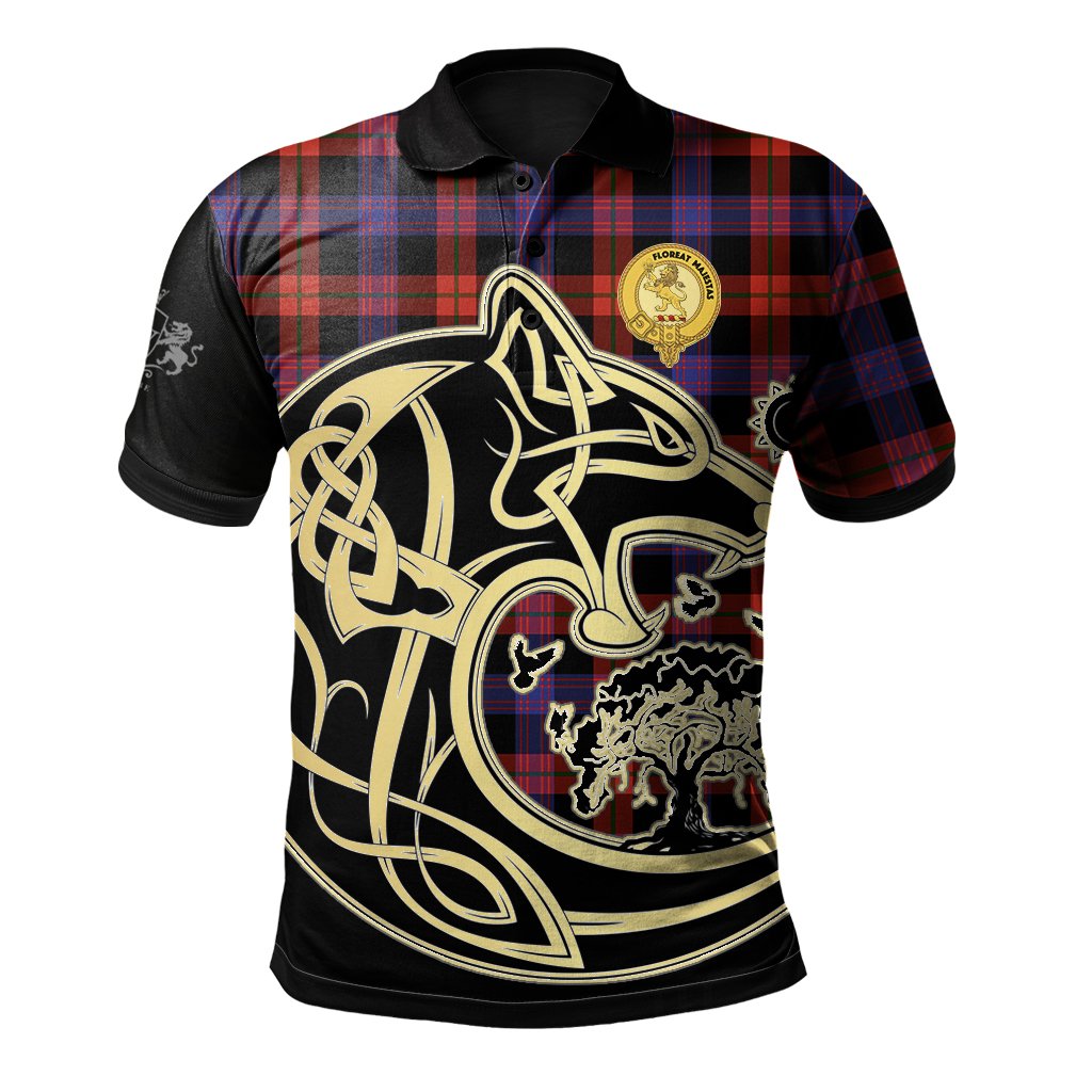 Broun Modern Tartan Polo Shirt Viking Wolf