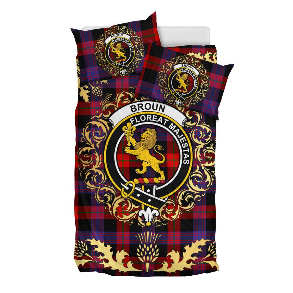 Broun Modern Tartan Crest Bedding Set - Golden Thistle Style