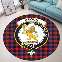 Broun Modern Tartan Crest Round Rug