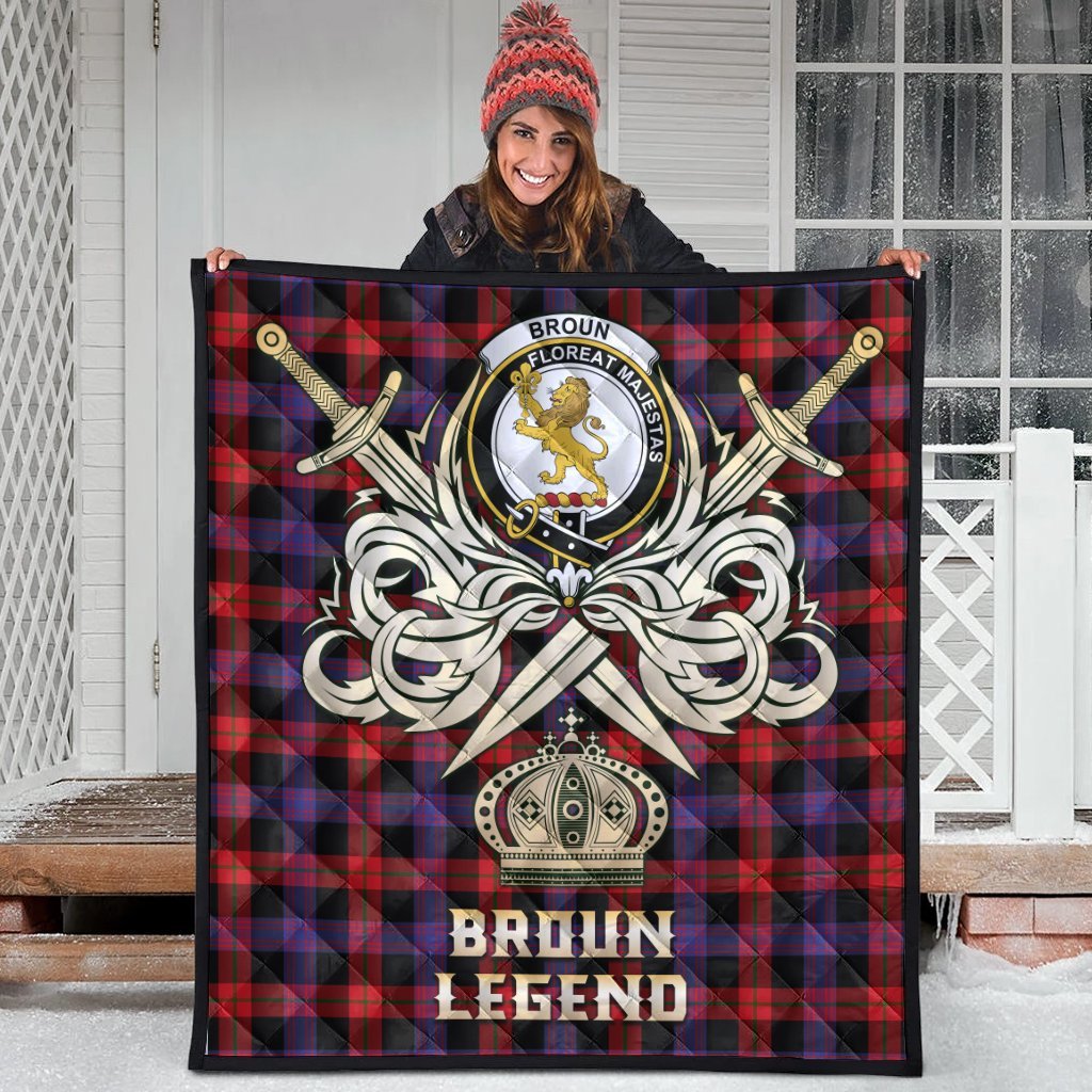 Broun Modern Tartan Crest Legend Gold Royal Premium Quilt