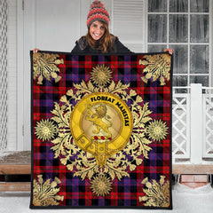 Broun Modern Tartan Crest Premium Quilt - Gold Thistle Style