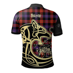 Broun Modern Tartan Polo Shirt Viking Wolf