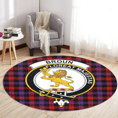 Broun Modern Tartan Crest Round Rug