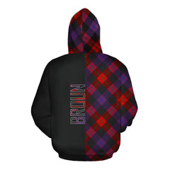 Broun Modern Tartan Hoodie Half of Me - Cross Style