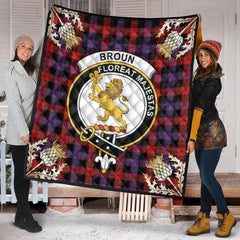 Broun Modern Tartan Crest Premium Quilt - Gold Thistle Style