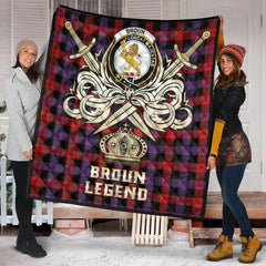 Broun Modern Tartan Crest Legend Gold Royal Premium Quilt