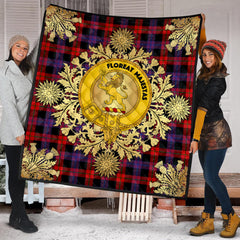 Broun Modern Tartan Crest Premium Quilt - Gold Thistle Style