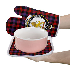 Broun Modern Tartan Crest Oven Mitt And Pot Holder (2 Oven Mitts + 1 Pot Holder)