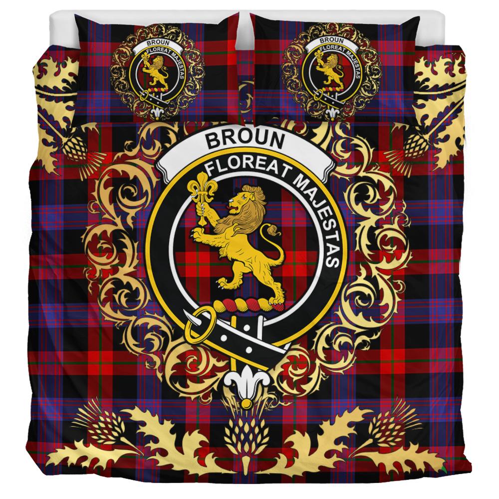 Broun Modern Tartan Crest Bedding Set - Golden Thistle Style