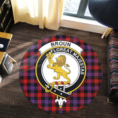 Broun Modern Tartan Crest Round Rug