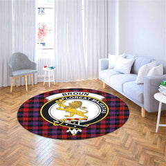 Broun Modern Tartan Crest Round Rug