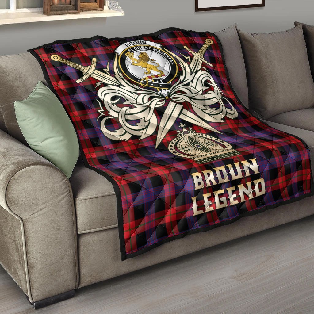 Broun Modern Tartan Crest Legend Gold Royal Premium Quilt