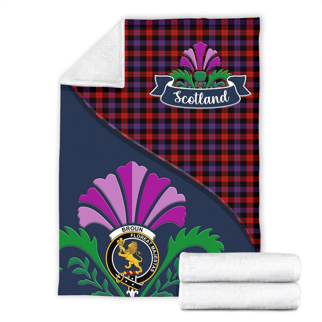 Broun Tartan Crest Premium Blanket - Thistle Style