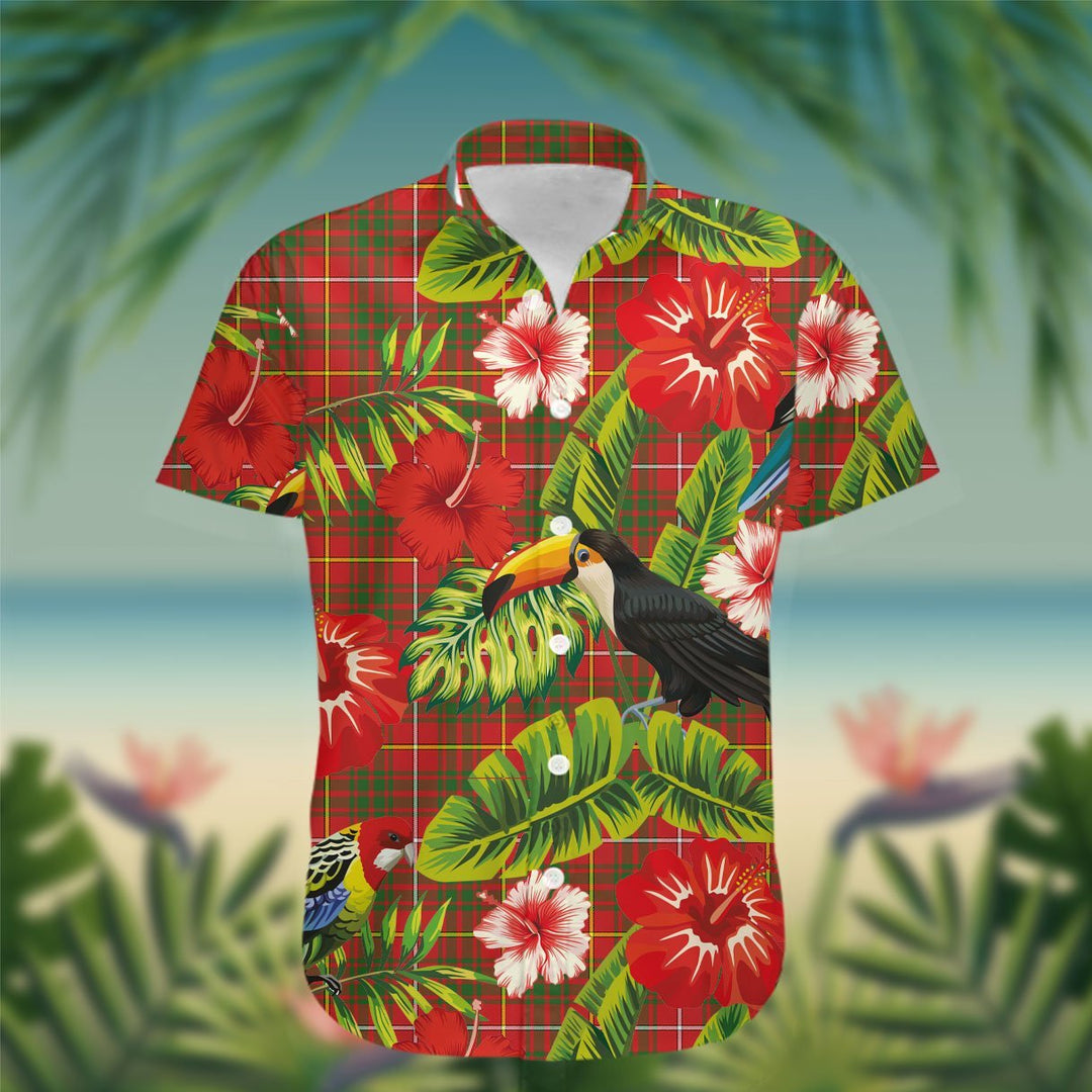 Bruce Tartan Hawaiian Shirt Hibiscus, Coconut, Parrot, Pineapple - Tropical Garden Shirt