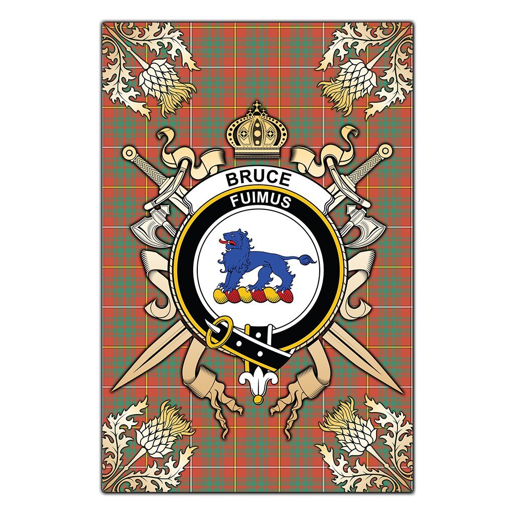 Bruce Ancient Tartan Crest Black Garden Flag - Gold Thistle Style