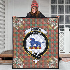 Bruce Ancient Tartan Crest Premium Quilt - Gold Thistle Style