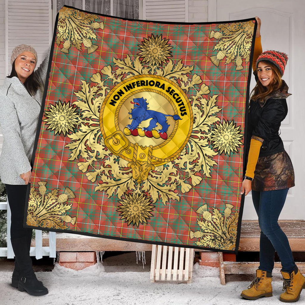 Bruce Ancient Tartan Crest Premium Quilt - Gold Thistle Style