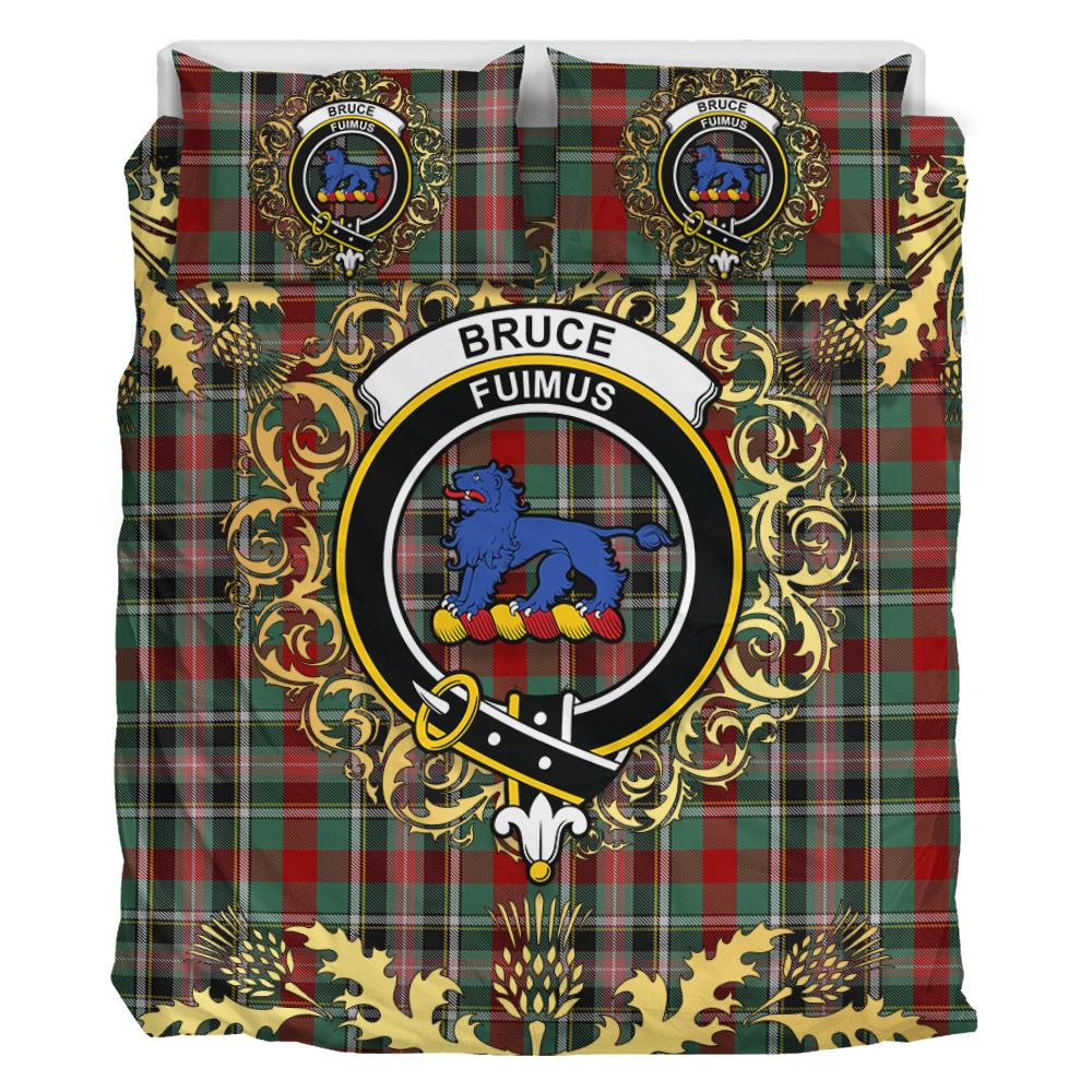 Bruce of Kinnaird Tartan Crest Bedding Set - Golden Thistle Style