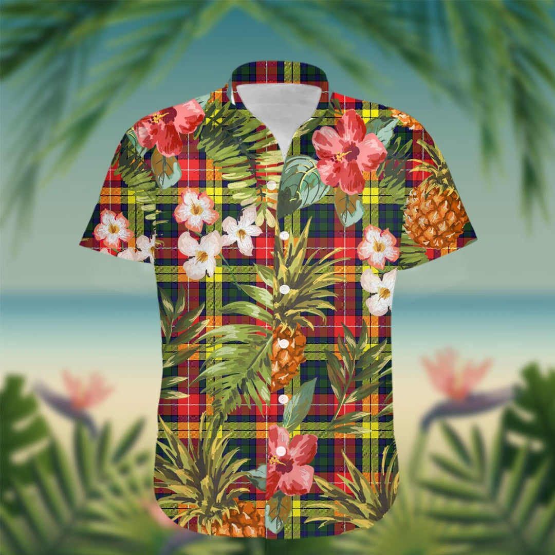 Buchanan Tartan Hawaiian Shirt Hibiscus, Coconut, Parrot, Pineapple - Tropical Garden Shirt