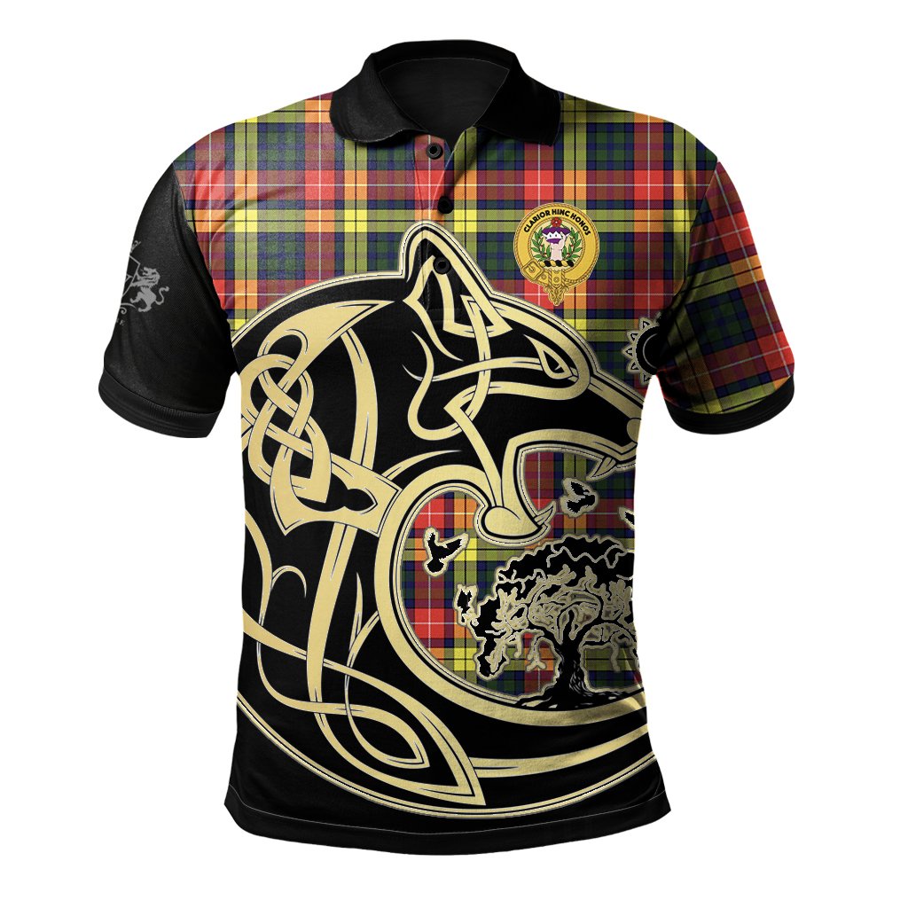 Buchanan Modern Tartan Polo Shirt Viking Wolf