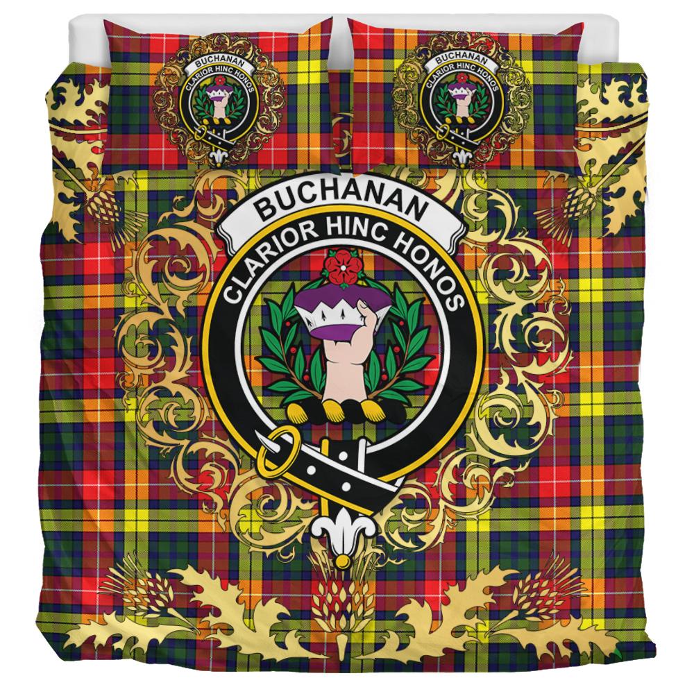 Buchanan Modern Tartan Crest Bedding Set - Golden Thistle Style
