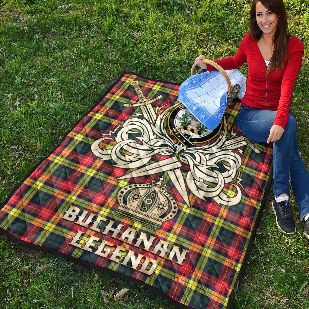 Buchanan Modern Tartan Crest Legend Gold Royal Premium Quilt