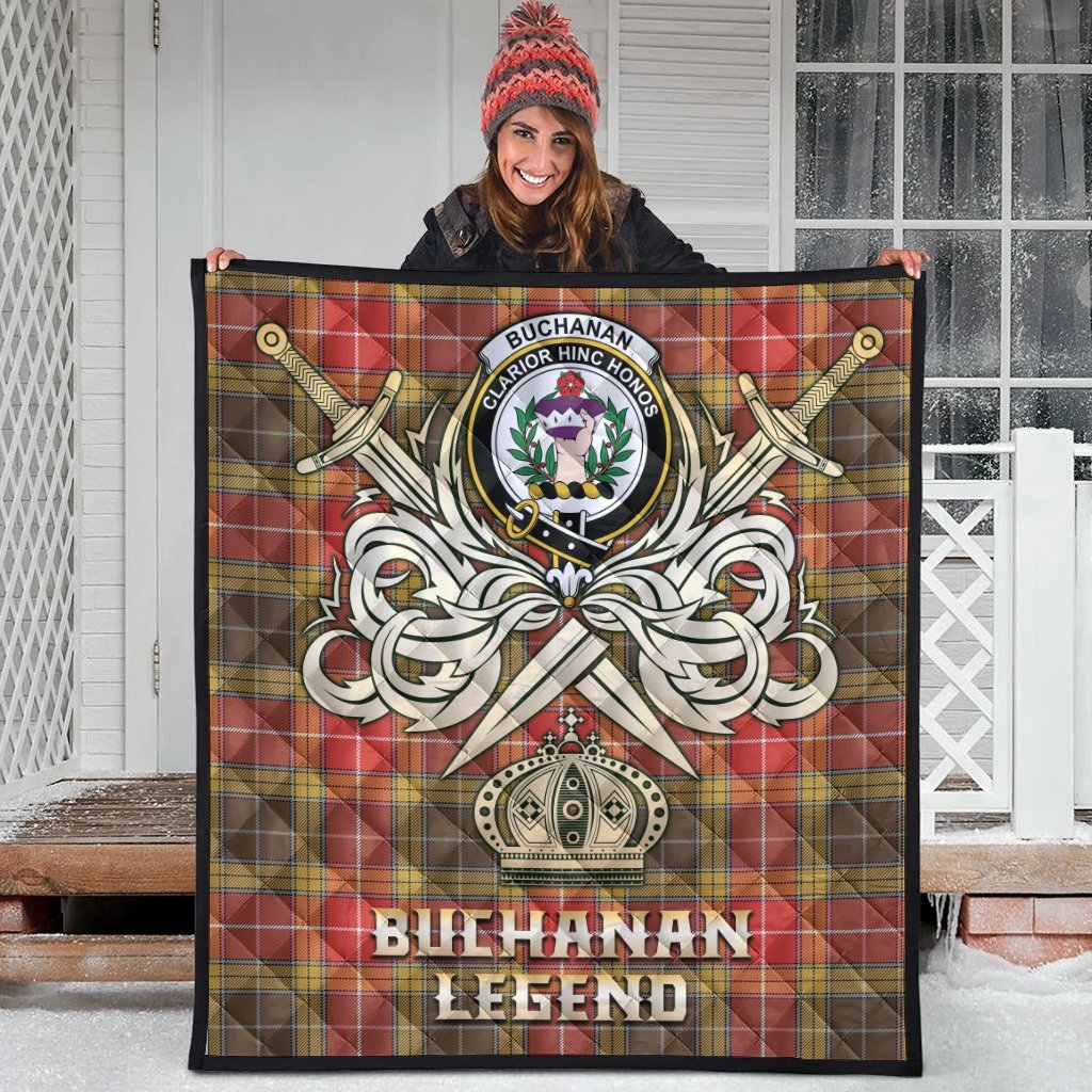 Buchanan Old Set Weathered Tartan Crest Legend Gold Royal Premium Quilt